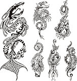 Vertical stylized dragon tattoos