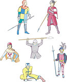 Set of medieval knights and warriors