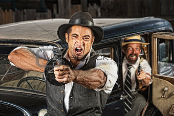 Angry Mobsters Shooting Gun