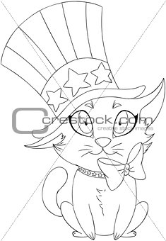 Independence Day Kitten Coloring Page