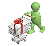 Consumer with shopping cart and gifts