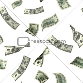 Seamless background with flying dollar banknotes