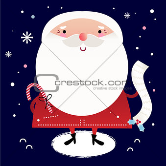 Beautiful cute Santa with delivery note on dark blue background