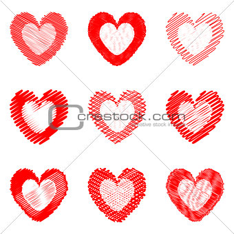 Set of design drawn heart icons for Valentine's Day and wedding
