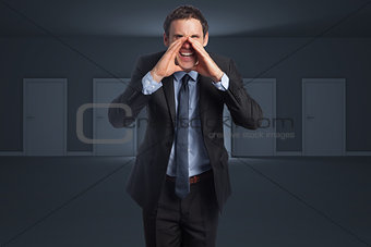 Composite image of shouting businessman
