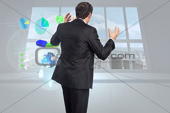 Composite image of stressed businessman gesturing