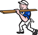Carpenter Worker Carrying Timber Cartoon