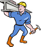 Construction Steel Worker Carry I-Beam Cartoon