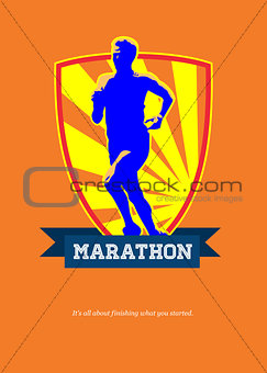 Marathon Runner Starting Run Retro Poster