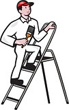 House Painter Standing on Ladder Cartoon