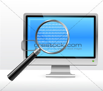 computer monitor under magnifying glass