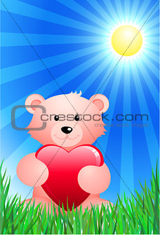 Teddy bear on sunny Summer background
