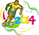 Brazil 2014 Football Player Running Ball Retro