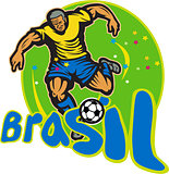 Brazil Football Player Kicking Ball Retro