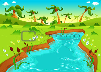 Jungle with pond. 