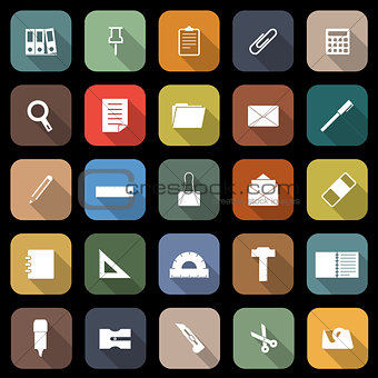 Stationary flat icons with long shadow