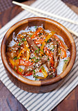 Rice noodles with meat and vegetables