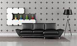 Modern living room with black sofa