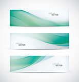 Three abstract green ecology wave banner header backgrounds vector