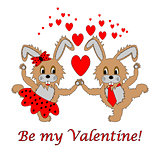 A couple of funny cartoon rabbits with text "Be my Valentine"
