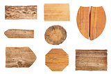 collection of various empty wooden sign on white background