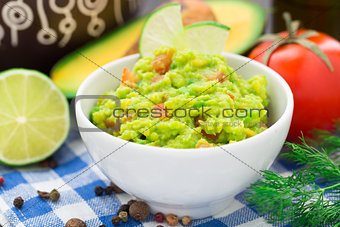 Guacamole with avocado, lime, tomato
