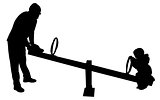 father and boy playing, seesaw, silhouette vector