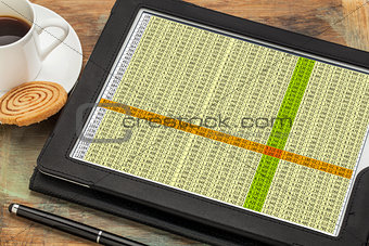 data spreadsheet on digital tablet