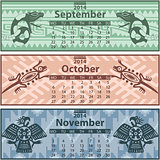Autumn calendar 2014 with mayan ornaments