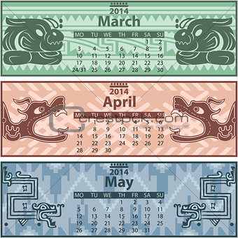 Spring calendar 2014 with mayan ornaments
