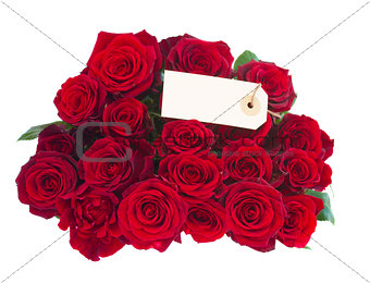 bouquet of dark  red roses with tag