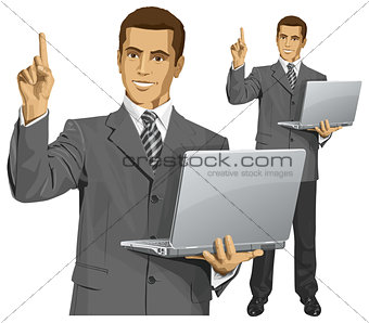 Vector Business Man Shows Something With Finger