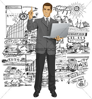 Vector Business Man Shows Something With Finger