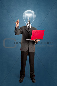 Lamp Head Business Man Shows Something With Finger