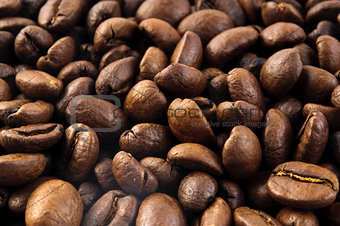 Macro of coffee beans background close up