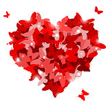 Red heart with butterflies for Valentine's day. Love concept.