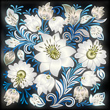 abstract grunge blue background with spring floral ornament