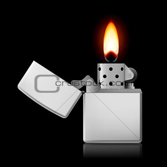 Lighter with flame.
