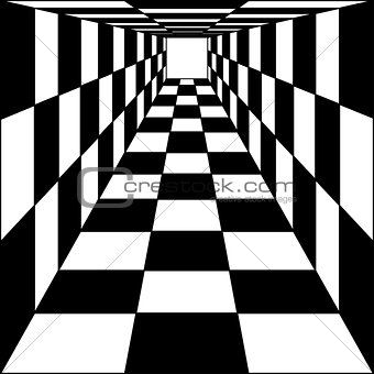abstract background, chess corridor tunnel. Vector illustration.