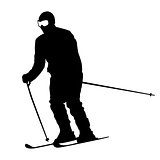 Mountain skier  speeding down slope. Vector sport silhouette.