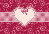 Greetings card with heart frame and dotted ribbon