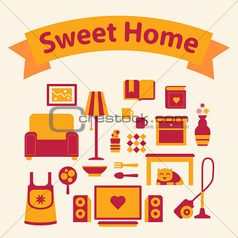 set of icons of a cozy home