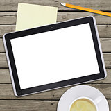 Tablet pc and coffee cup