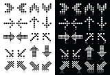 Dotted arrows icons set on white and black background