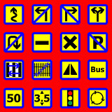 Traffic sign icons on red background