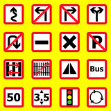 Traffic sign icons on yellow background