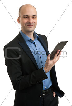 handsome businessman with tablet