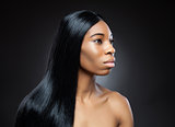 Beautiful black woman with long straight hair
