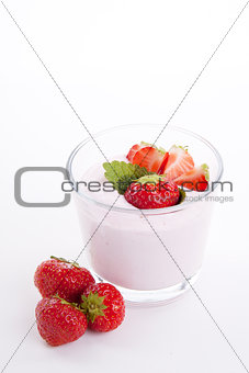 fresh deliscious strwaberry yoghurt shake cream isolated