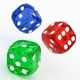 three dices falling